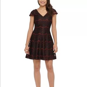 Kensie Dress - Red with Black Lace Overlay - Size 6